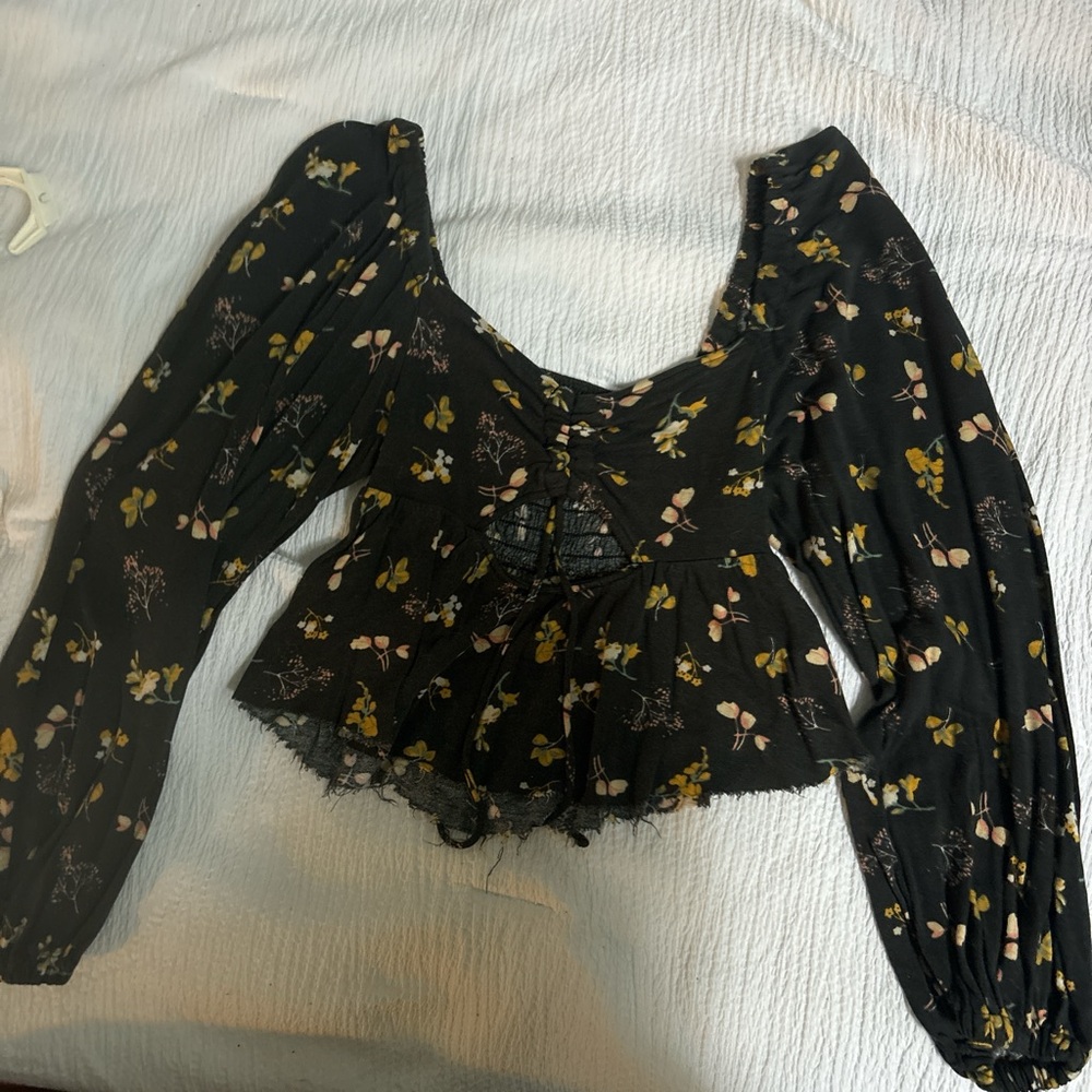 Urban Outfitters Black and Gold Ruffled Blouse